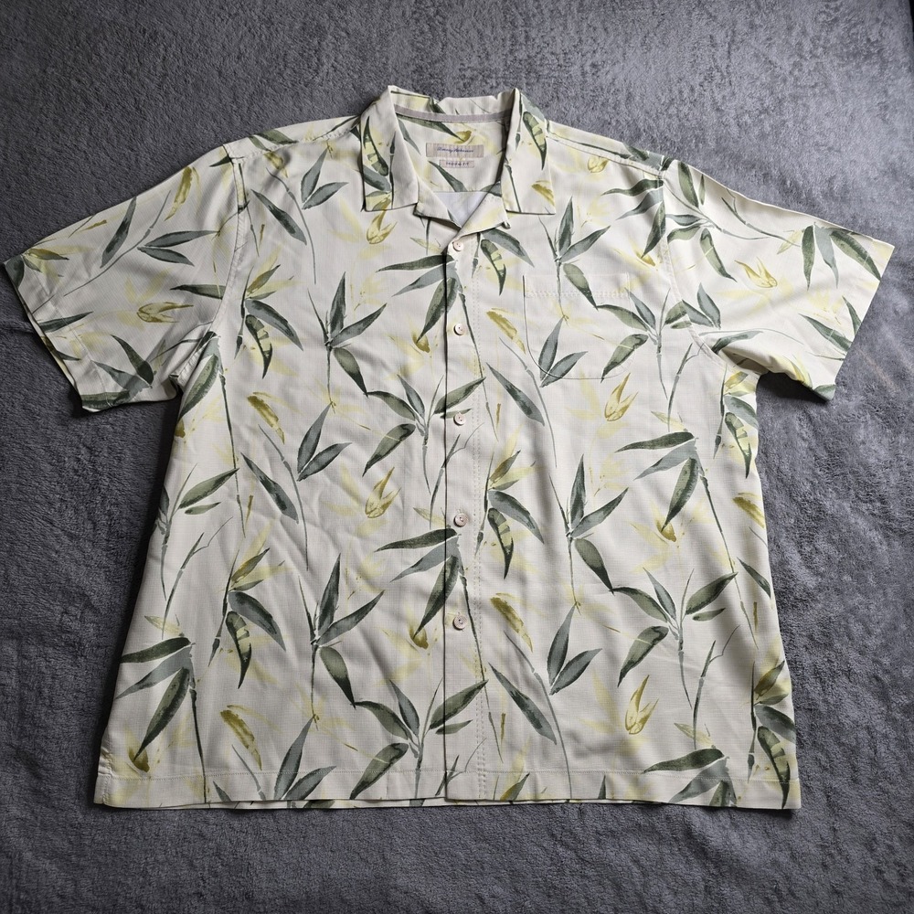 Tommy Bahama Bamboozled Hawaiian Camp Shirt Mens XXL Cloud Cream Yellow S/S